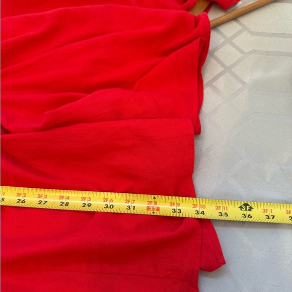 New Lovers + Friends Rosalie Mini Dress Red One Shoulder Linen Blend Size L - Picture 7 of 7